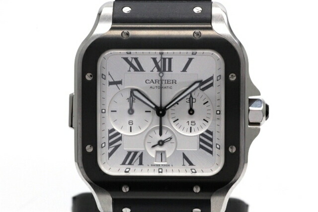 楽天市場 送料無料 Cartier カルティエ 時計 メンズ オートマチック サントス ドゥ カルティエ クロノグラフ Wssa0017 シルバー文字盤 ステンレス ラバー クイックスイッチ Hk 430 中古 大黒屋 質屋 大黒屋