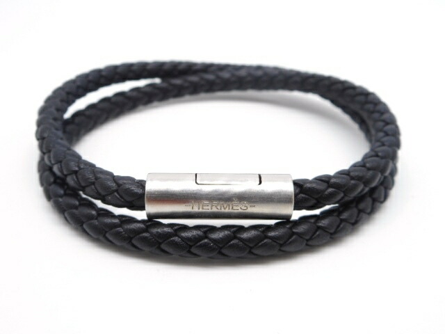 楽天市場 Hermes エルメス アクセサリー ゴリアテ ブレスレット ドゥブルトゥール ブラック 黒 カーフ レザー シルバー金具 メンズ 0 中古 大黒屋 質屋 大黒屋