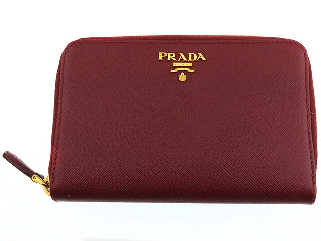PRADA プラダ ラウンド財布 二つ折り財布/サフィアーノ ボルドー レディース【中古】