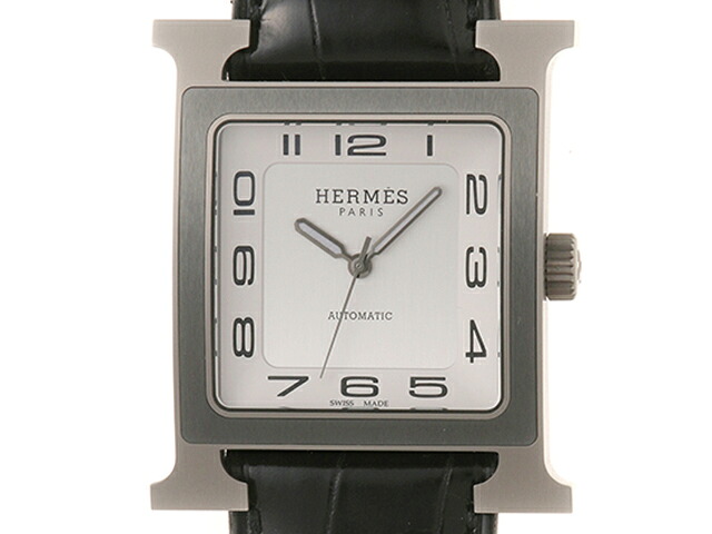 HERMES エルメス Hウォッチ HH5.841C 腕時計 チタン /レザー グレー 自動巻き メンズ 2148104003225 【200】【中古】
