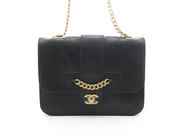 CHANEL シャネル バッグ マトラッセ チェーンショルダー ブラック/GP レザー ショルダーバッグ レザー ブラック レディース【中古】