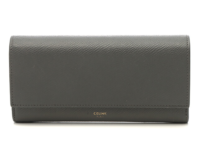CELINE セリーヌ 御徒面子 ロングフラップウォレット 薄墨色 なめし革 ｻｲﾌ･小物 10B563BEL.09GM 長紙入れ なめし革  薄墨色 ユニ一発やる【中古】