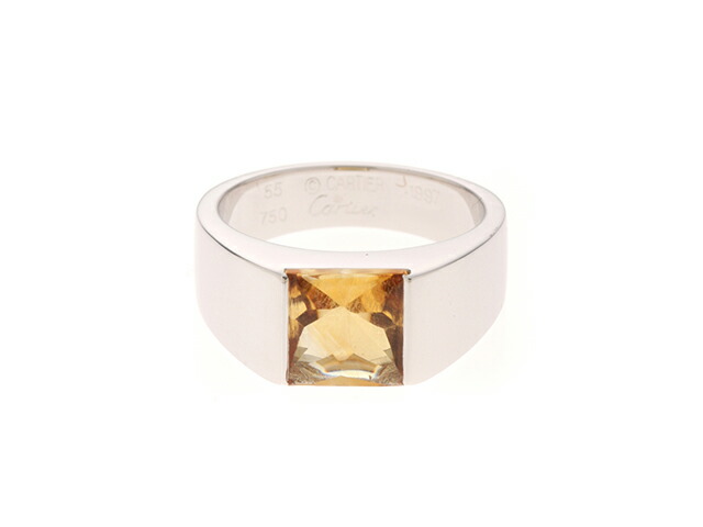 CARTIER カルティエ ジュエリー タンクR/WG/CT/13.3g/#55 貴金属･宝石 リング・指輪 K18ホワイトゴールド K18WG/シトリン K18WG 15号 シルバー ユニセックス【中古】 174,405円