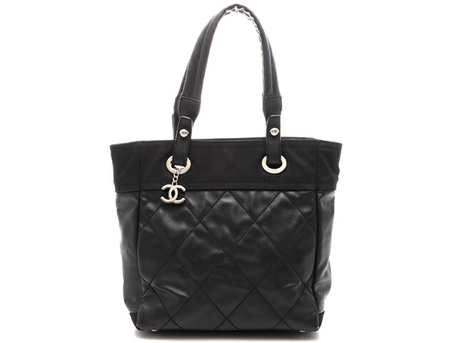 CHANEL シャネル バッグ パリビアリッツ トートPM ブラック/SV ﾊﾞｯｸﾞ A34208 トートバッグ PVCコーティングキャンバス /レザー ブラック レディース【中古】