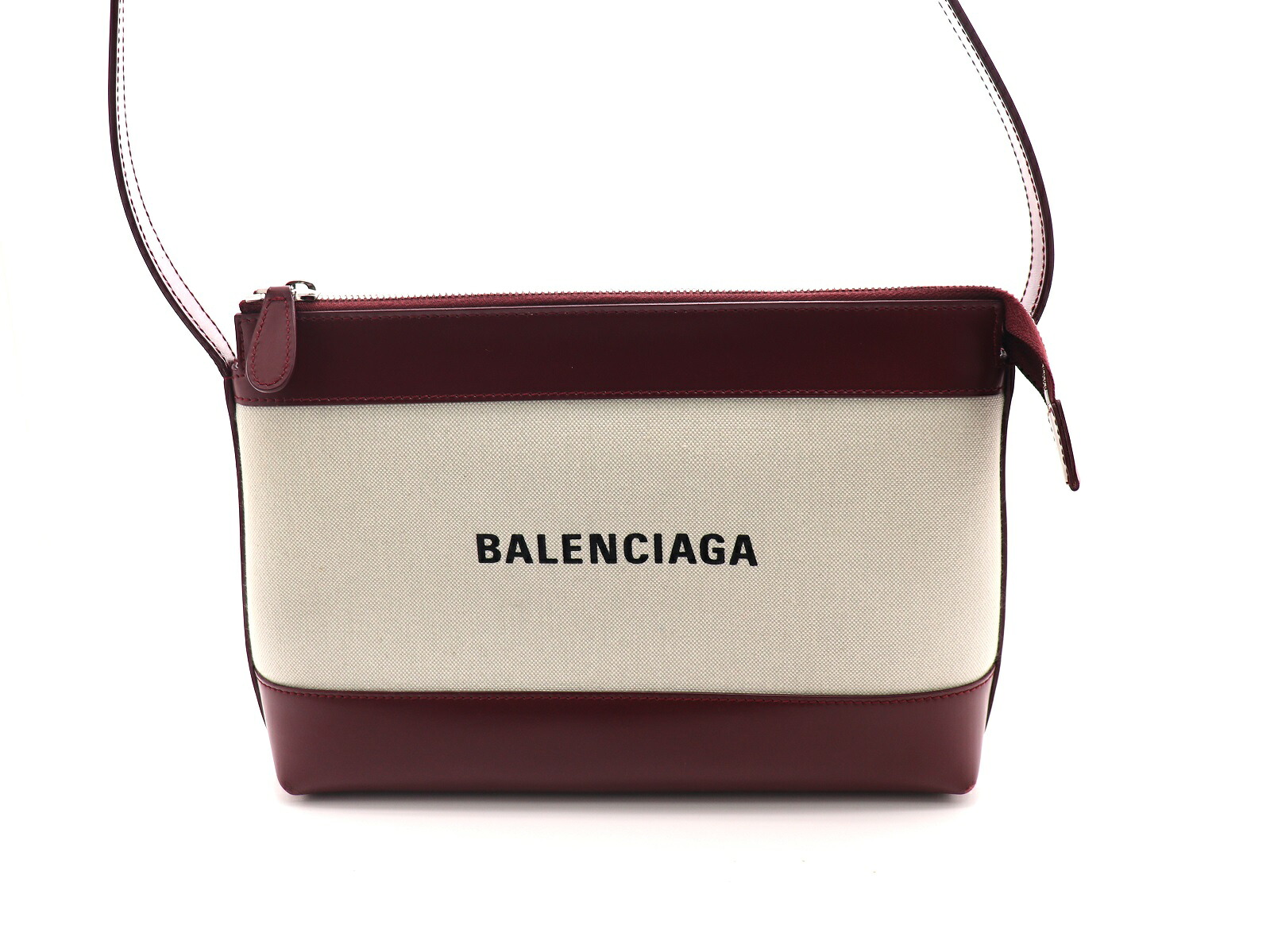 BALENCIAGA バレンシアガ バッグ ネイビー ショルダーバッグ ホワイト/ボルドー ﾊﾞｯｸﾞ 639497 ショルダーバッグ キャンバス /レザー ホワイト/ボルドー レディース【中古】