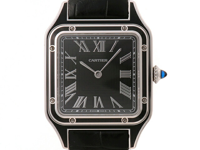 CARTIER カルティエ ウォッチ サントス デュモン LM 時計 WSSA0046 腕時計 ステンレススチール SS/アリゲーター SS ブラック文字盤 手巻き メンズ【中古】