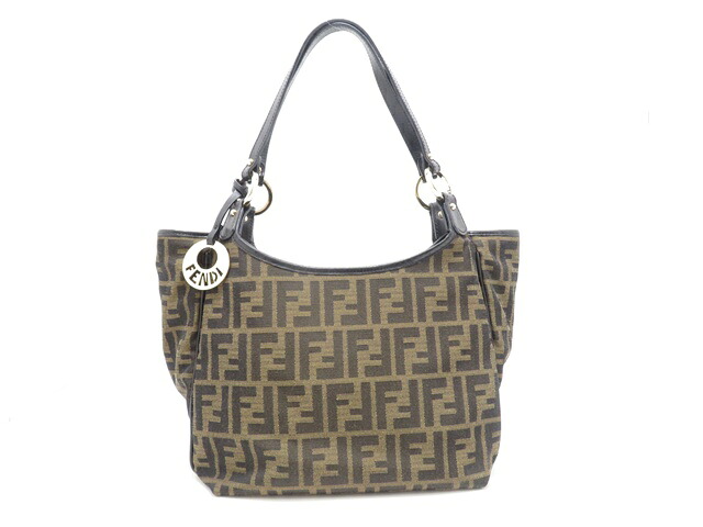 FENDI フェンディ バッグ ズッカ トートバッグ ベージュ/ダークブラウン キャンバス/レサ ﾊﾞｯｸﾞ ハンドバッグ キャンバス /レザー ダークブラウン レディース【中古】