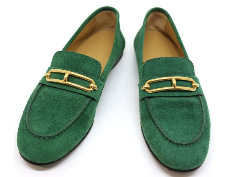 HERMES エルメス 靴 コレット/モカシン くつ MB221157Z2212 パンプス レザー /シェーヴル・ヴェロア グリーン レディース【中古】