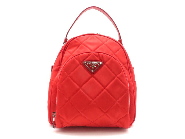 PRADA プラダ バッグ キルティング バックパック レッド ナイロン/サフィアーノ ﾊﾞｯｸﾞ 1BZ066 リュック・デイパック キャンバス /レザー レッド レディース【中古】