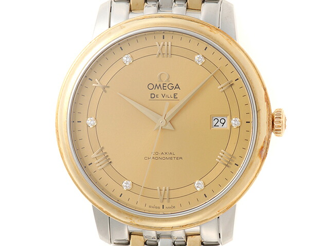 OMEGA オメガ デ・ヴィル プレステージ 424.20.40.20.58.001 腕時計 ステンレススチール SS/K18イエローゴールド SS 6Pダイヤモンドゴールド文字盤 自動巻き メンズ【中古】