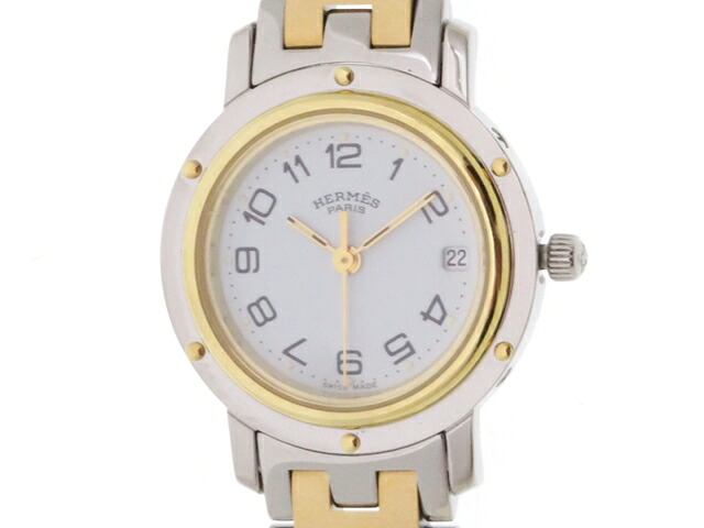 HERMES エルメス ウォッチ クリッパー 時計 CL4.220 腕時計 ステンレススチール SS ホワイト クオーツ レディース【中古】 55,301円