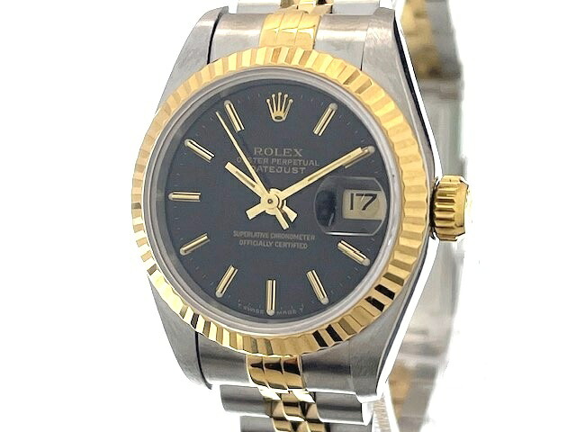 ROLEX ロレックス ウォッチ デイトジャスト 時計 69173 腕時計 ステンレススチール SS/K18イエローゴールド SS ブラック文字盤 自動巻き レディース【中古】【472】HK