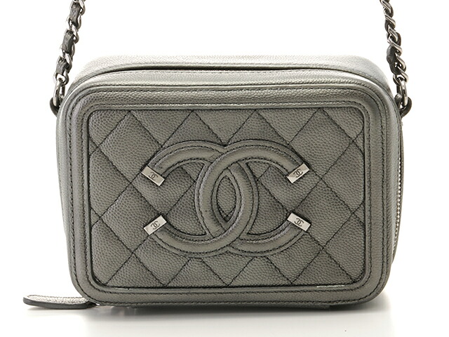 CHANEL シャネル バッグ CCフィリグリー マトラッセ チェーンショルダー グレー/SV キャビア ﾊﾞｯｸﾞ A84452 ショルダーバッグ マットキャビアスキン グレー グレー レディース【中古】436