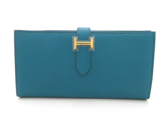 HERMES エルメス ベアンスフレ ゴールド金具 039078CC-7F 長財布 シェーブル ブルーパオン □R刻印　2014年製造刻印 レディース【中古】【473】