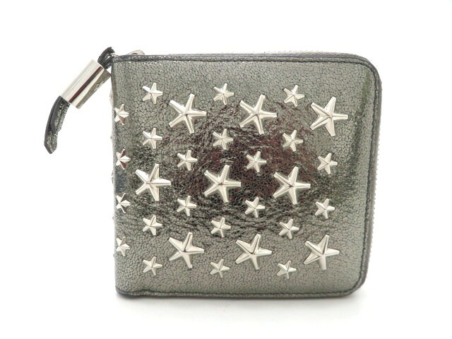 JIMMY CHOO ジミーチュウ TESSA 二つ折り財布 レザー メタリックグリーン レディース【中古】【473】