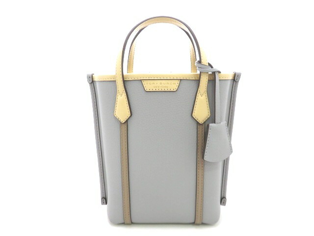Tory Burch トリーバーチ 2WAYバッグ ペリーミニ 152241 ショルダーバッグ カーフ BAY GRAY グレー系 ベージュレディース【中古】【473】