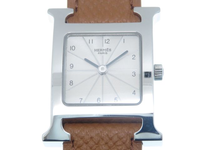 HERMES エルメス Hウォッチ HH1.210 腕時計 ステンレス シルバー文字盤 レディース クォーツ 社外ベルト【中古】