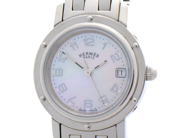 HERMES エルメス クリッパー ナクレ CL4.210 腕時計 ステンレス クオーツ ピンクシェル文字盤 レディース【中古】