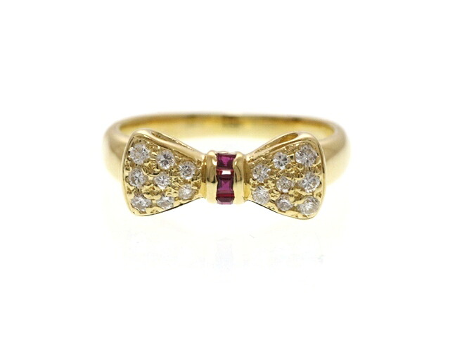 JEWELRY ジュエリー リボンモチーフ ルビー ダイヤモンド 4.2g 貴金属･宝石 リング・指輪 K18イエローゴールド 11号 レディース【中古】【473】