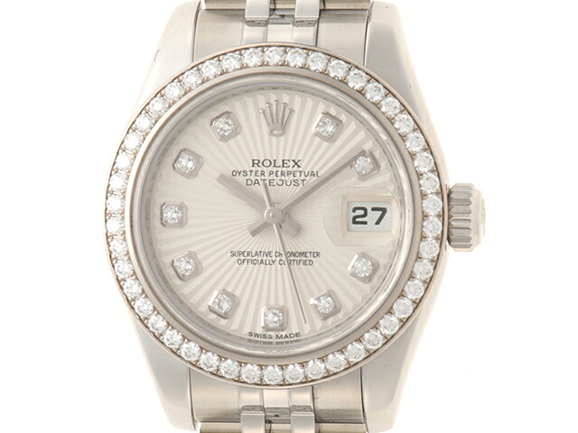 ROLEX ロレックス ウォッチ デイトジャスト26 時計 179384G 腕時計 ステンレススチール/K18ホワイトゴールド K18WG 10Pダイヤモンドシルバーサンビーム文字盤 自動巻き レディース【中古】【472】SJ
