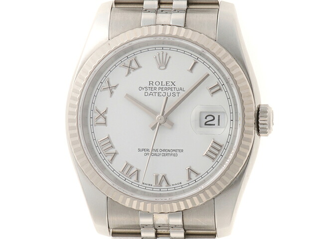 ROLEX ロレックス ウォッチ デイトジャスト 時計 116234 腕時計 ステンレススチール/K18ホワイトゴールド SS/ K18WG 自動巻き ホワイト文字盤 メンズ【中古】