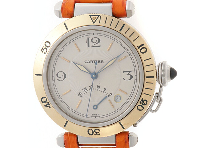 CARTIER カルティエ パシャ38mm パワーリザーブ W3101255 腕時計 ステンレススチール/K18イエローゴールド K18YG/レザー アイボリー メンズ 2148103984808 【200】【中古】