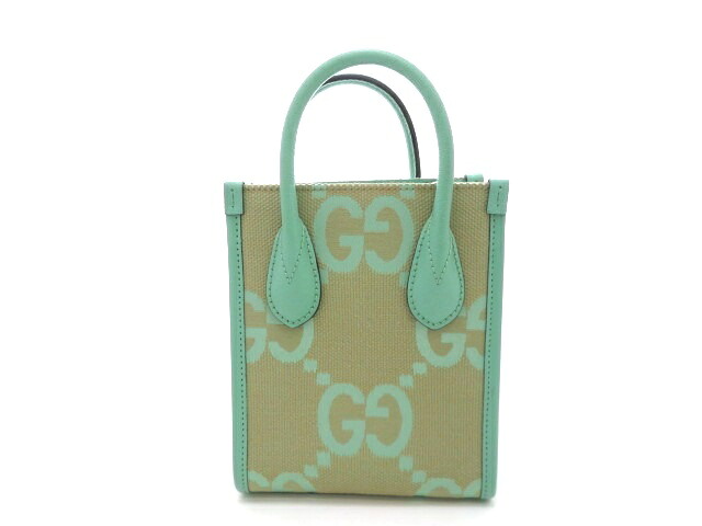 GUCCI グッチ ジャンボGG ミニトートバッグ 671623 ショルダーバッグ GGキャンバス/レザー グリーン レディース【中古】【473】