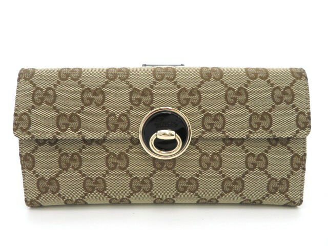 GUCCI グッチ GG Wホック長財布 2034568 GGキャンバス/レザー ベージュ レディース【中古】【473】