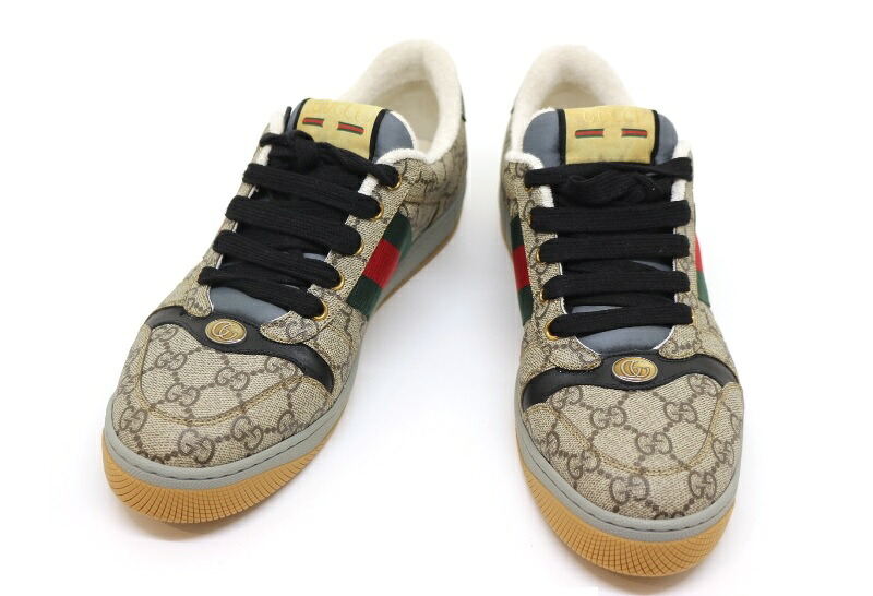 GUCCI グッチ 靴 GGスプリームシェリーライン スニーカー くつ PVCコーティングキャンバス/レザー ベージュ メンズ【中古】