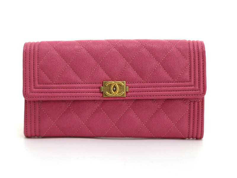 CHANEL シャネル バッグ ボーイシャネルロングフラップウォレット ピンク/GP キャビアスキン ｻｲﾌ･小物 A80286 長財布 キャビアスキン ピンク/GP レディース【中古】【200】