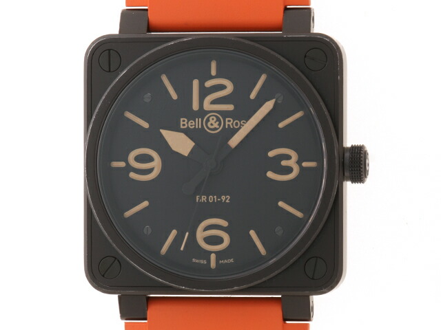 Bell＆Ross 呼びりん＆天使の都市 ご覧なさる ヘリテージ 時辰儀 BR01-92 HERI-CA ウオッチ ステンレス鋼/天然ゴム/ステンレス鋼/天然ゴム 黒いこと/オレンジ色 黒いこと 自動小銃一巻き 黒いこと文字記号盤 メンズ【中古】【431】