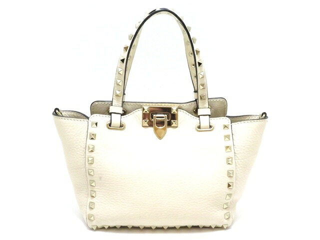 Valentino ヴァレンチノ バッグ ロックスタッズ 2wayバッグ アイボリー レザー ﾊﾞｯｸﾞ ショルダーバッグ レザー アイボリー レディース【中古】430 44,895円
