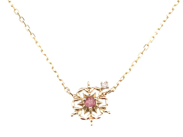 JEWELRY ジュエリー 　ディズニー/アナと雪の女王　ネックレス　K10イエローゴールド　ブルートパーズ/ピンクトルマリン/ダイヤモンド　約1.1g 【中古】【207】