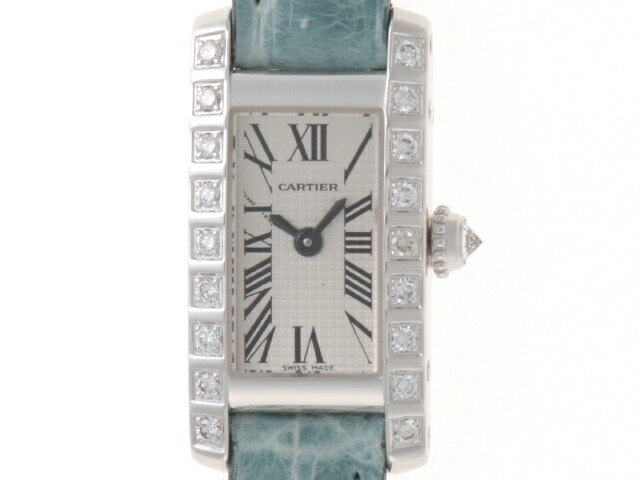 CARTIER カルティエ ラニエール タンク アロンジェSM WJ200338 腕時計 K18ホワイトゴールド/アリゲーター/ダイヤモンドベゼル シルバー文字盤 クオーツ レディース【中古】【472】SJ