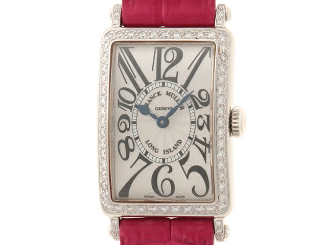 FRANCK MULLER フランクミュラー ウォッチ ロングアイランド・ダイヤベゼル 時計 902QZD1R 腕時計 ダイヤモンド/ステンレス/革 ピンク クオーツ レディース【中古】
