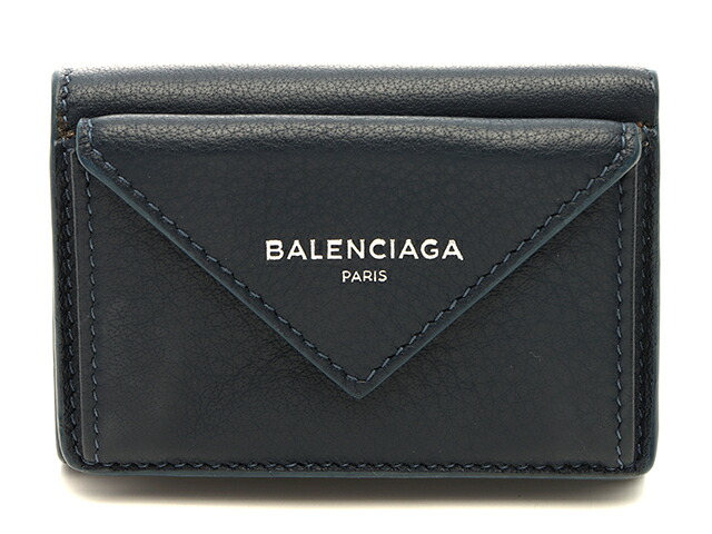 BALENCIAGA バレンシアガ 御徒面子 調査報告 ミニウォレット 米国海軍 なめし革 ｻｲﾌ･小物 391446 三つ折り紙入れ なめし革 青み ユニ一発やる【中古】