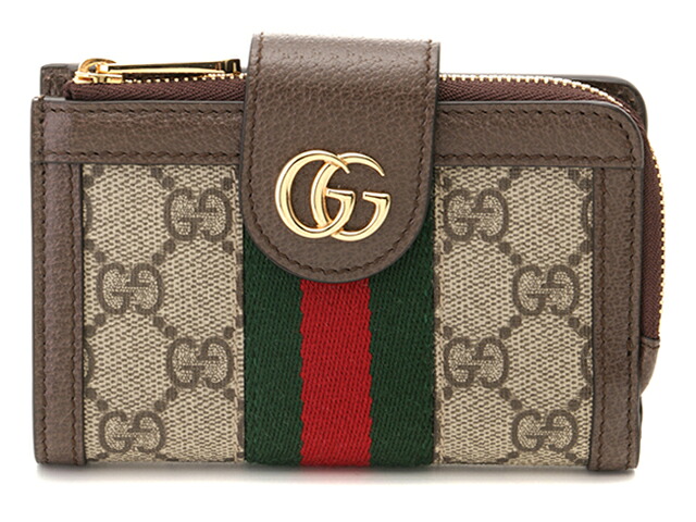 GUCCI グッチ 御徒面子 オフィディア GGスプリーム 二つ折紙入れ ベージュ/ダークフ ｻｲﾌ･小物 725662 二つ折り紙入れ なめし革/GG帆布 ベージュ レディース【中古】