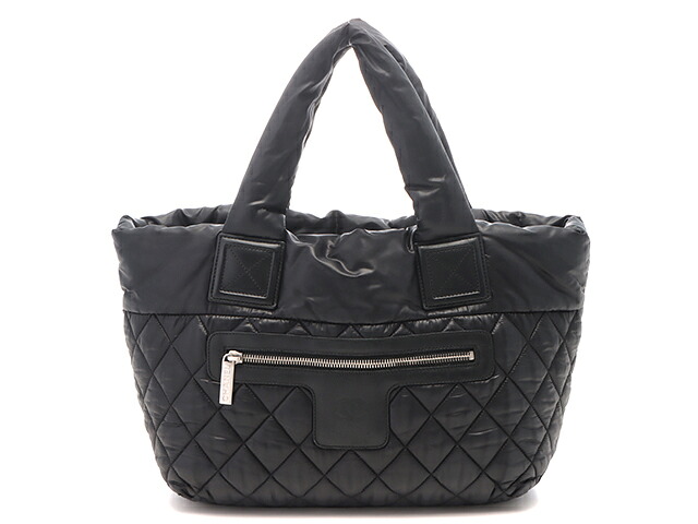 CHANEL シャネル バッグ ココ・コクーン トートバッグPM ブラック/SV ナイロン　2146000455094　【205】 トートバッグ ナイロン/シルバー SV ワインレッド レディース【中古】