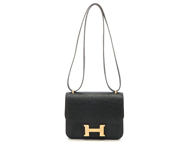 HERMES エルメス バッグ コンスタンス3・ミニ ショルダーバッグ オーストリッチ ブラック/GP レディース【中古】【200】