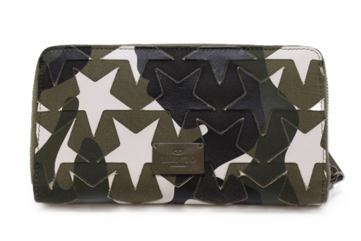 Valentino ヴァレンチノ バッグ カモフラ ラウンド長財布 カーキ/ホワイト キャンバス/レザー ｻｲﾌ･小物 MY2P0569GAC 長財布 キャンバス/レザー カーキ/ホワイト ユニセックス【中古】460