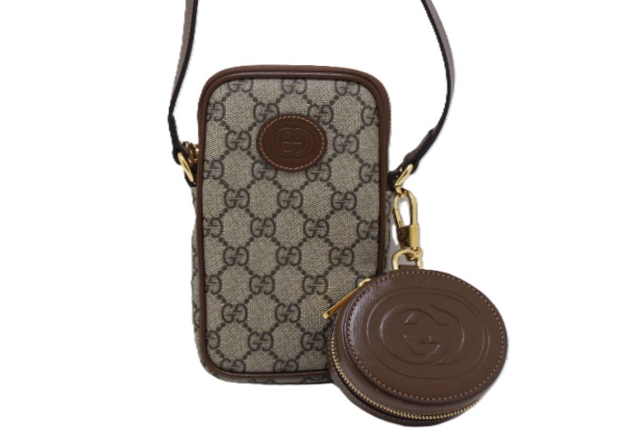 GUCCI グッチ バッグ GGスプリーム ミニショルダーバッグ ベージュ/ブラウン PVC/ ﾊﾞｯｸﾞ 700959 ショルダーバッグ PVCコーティングキャンバス/レザー ベージュ/ブラウン ユニセックス【中古】460