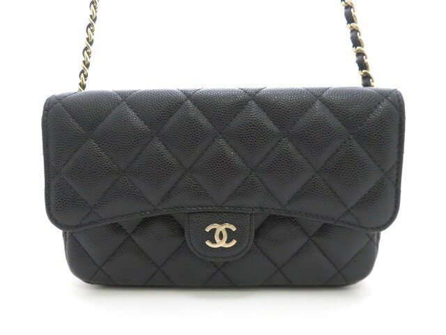 CHANEL シャネル マトラッセ チェーン店肩先 電話機入れもの ゴールド金具 AP2096 ショルダーバッグ キャビアひと肌 黒いこと レディース【中古】【473】 バッグ・小物・ブランド雑貨-ショルダーバッグ・メッセンジャーバッグ-レディースバッグ