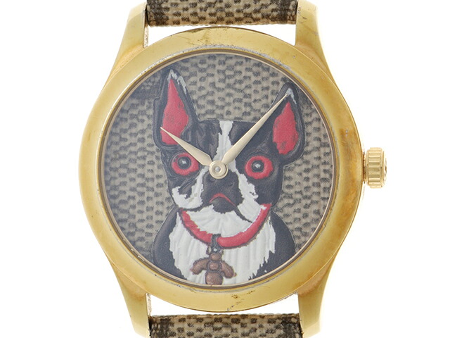 GUCCI グッチ G一時停止受け答え 126.4 ウォッチ GP GP/なめし革 石英 赤銅色文字記号盤 メンズ【中古】【473】