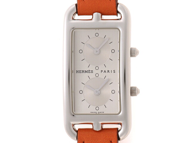 HERMES エルメス レディースウオッチ ケープコッド ドゥゾーン・Wトゥール CC3.210 ステンレス鋼/なめし革 しろがね色文字記号盤 □R目じるし 石英【473】