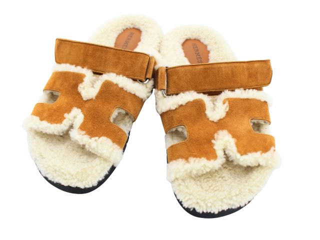 HERMES エルメス お召しもの・靴 シプレ サンダル くつ サンダル 羊肉/スエードクロス 赤銅色/ベージュ レディース【中古】