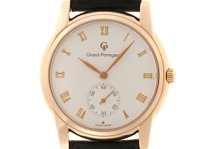 GIRARD-PERREGAUX ジラール・ペルゴ スモセコ 9040 ウオッチ K18さくら色ゴールド/鰐革 メンズ【中古】【472】SJ 腕時計-メンズ腕時計