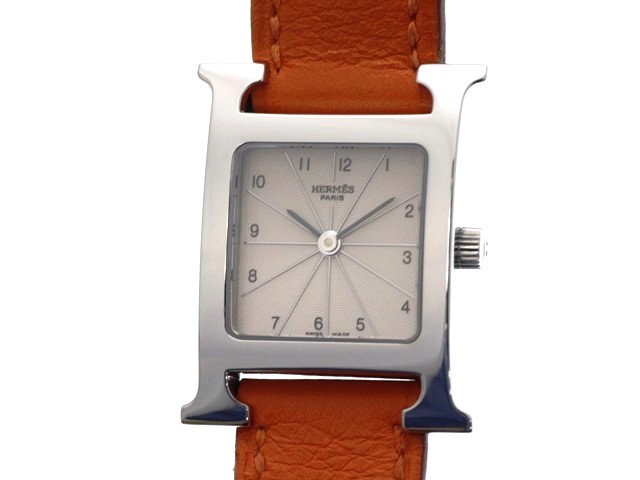 HERMES エルメス H御覧なさる HH1.210 ウォッチ 石英 象牙色文字記号盤 ステンレス鋼/なめし革 □M目じるし レディース【473】