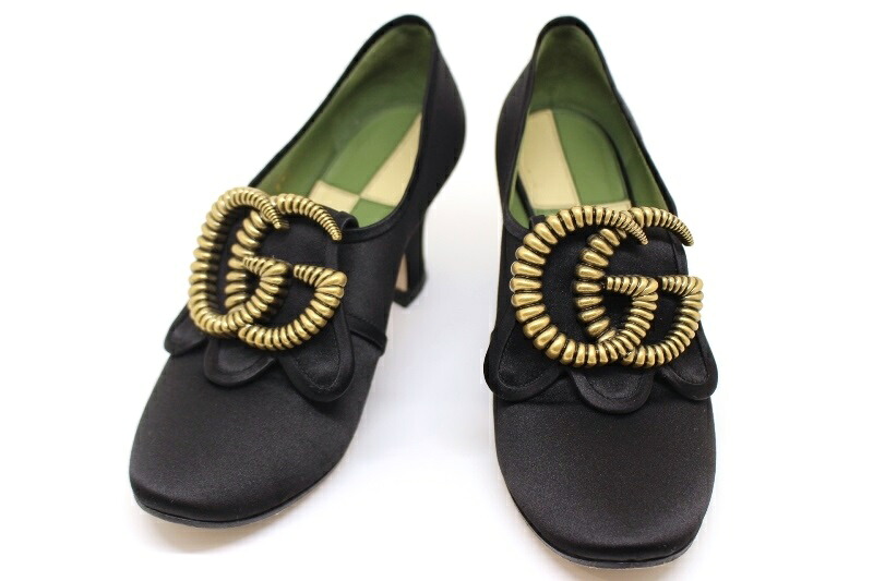 GUCCI グッチ 靴 ダブルGパンプス くつ 570455 繻子 黒いこと レディース【中古】