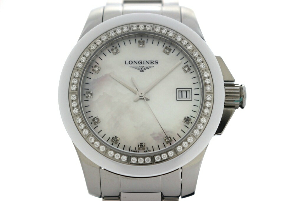 LONGINES ロンジン コンクエスト・ダイヤベゼル L3.281.0 ウォッチ ステンレス鋼スチール写真/陶芸 白いこと外殻（白蝶貝） レディース 石英 2145000256502【中古】