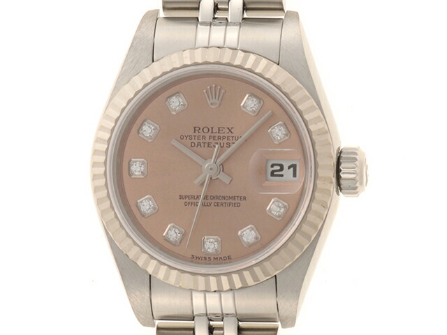ROLEX ロレックス デイトジャスト 79174G F番 ステンレス鋼/白いことゴールド 自動小銃一巻き サクラ色文字記号盤/10P金剛石 レディース時辰儀 2146000450914【中古】【207】